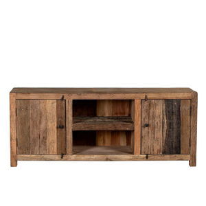 Meuble TV vintage en bois massif récupéré, style industriel, avec 2 portes, finition couleur naturelle, pour meubles de salon - Product Image 3