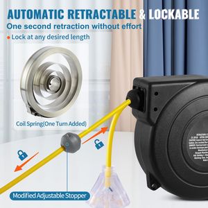 Avvolgicavo Retrattile Rinforzato da 15 Metri 14AWG/3C SJTOW con Presa Tripla Illuminata 13 Amp, Cavo da 1,5m, Connettore CEE Maschio - Product Image 5