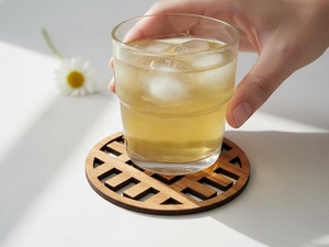 Chinese Lattice Laser Cut Solid Wood Coaster Handcrafted Heat Resistant Drink Mat Table <b>Protector</b> Coffee Tea <b>Glass</b> Holder - Product Image 2