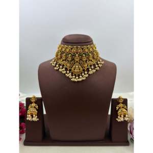 Indian Ethnic Gold Plated CZ Temple Choker Set for Bridal & Festival - Product Image 1