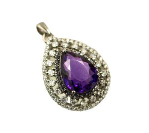 Colgante Solitario de Aniversario para Mujer de Lujo, con Microincrustaciones de Amatista de 14x21mm, en Plata de Ley 925 con Baño de Rodio - Product Image 1