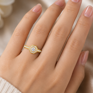 Hot Selling Real Diamond Engagement Ring | 14K Solid Gold Halo Ring for Women | Luxury Bridal Wedding Designer Jewelry Gift - Product Image 1