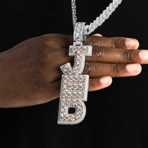 Colgante de Letra Iced Out VVS Moissanite de Plata de Ley 925, Joyería Hip Hop con Cadena Cubana Miami, Inicial Personalizada Bling - Product Image 2