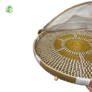Woven straw food <b>cover</b> with gold pattern Kitchenware and <b>table</b> decoration Wholesale eco-friendly Made in Vietnam - Product Image 6