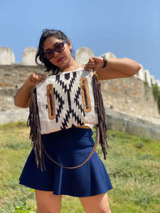 New Western Stylish Saddled <b>Blanket</b> Handbag Tooled Leather Strap High Quality Aztec Side Bags Vintage Colorful Hand Carved Bag - Product Image 5