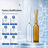 Ampoules en verre transparent bleu ambre, disponibles en plusieurs tailles, flacons en verre vides pour le stockage de liquides, vendus en gros.