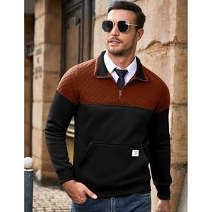 Custom Men's Long Sleeve <b>Quilted</b> <b>Sweatshirt</b> Quarter Zip Pullover with Stand Collar Solid Color Block Design Size 8XL - Product Image 1