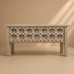 Mesa Consola de Madera Maciza Tallada a Mano con Caja de Almacenamiento, Mesa Auxiliar Vintage de Estilo Rústico para Dormitorio, Sala de Estar, Muebles de Granja - Product Image 4