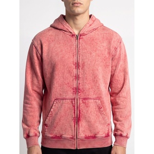 Sweat à capuche zippé vintage délavé pour homme, coupe oversize, style streetwear décontracté, uni, avec poche kangourou - Product Image 1