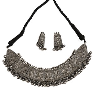 Conjunto de Gargantilla Moderna con Bisel de Plata Oxidada Antigua, Joyería Boho India para Mujer, Regalo para Ella - Product Image 1