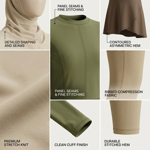 Traje de Baño Modesto para Mujer Reddito, Burkini de Corte Alto, Cintura Alta, Manga Larga, Color Sólido, Falda Asimétrica, Cierre Frontal, Elástico y de Secado Rápido - Product Image 5