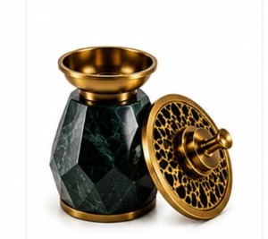 Green Marble Metal Incense Burner Green Onyx Incense Holder Luxury Stone Bakhoor Burner Metal <b>Oud</b> Incense Burner Handmade Marble - Product Image 4