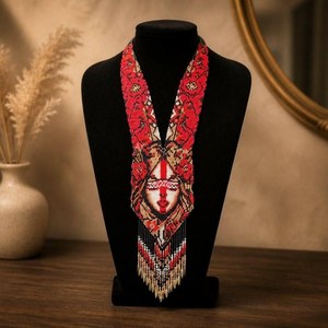 Collier Gerdan ukrainien classique et élégant, perles rouges et noires, amulette Motanka, bijoux ethniques pour un anniversaire - Product Image 1