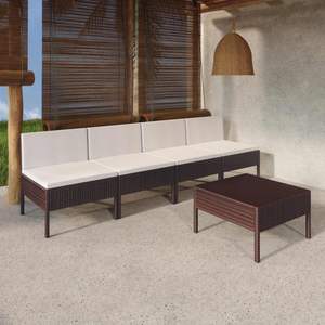 Ensemble de salon de jardin en rotin PE brun avec structure en acier thermolaqué et polyester, mobilier d'extérieur durable - Product Image 1