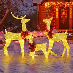 Set Famiglia di Renne 3D Illuminata # # # #   Decorazioni Natalizie da Esterno # # # #   Resistente alle intemperie # # # #   3 Pezzi # # # #   Ornamento per la Casa - Product Image 1