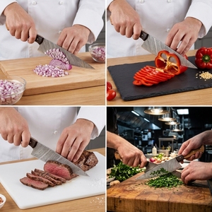 Couteau de chef Damas personnalisé, couteau de cuisine à lame fixe fait main avec étui en cuir, couteau de cuisine pour chefs, cadeau BBQ - Product Image 6