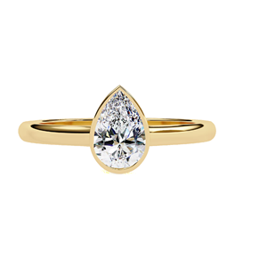Anillo de compromiso minimalista con diamante de laboratorio de corte pera de 0.60 ct, en oro macizo de 14K, con engaste de bisel en forma de lágrima, banda solitaria lisa para mujer. - Product Image 3