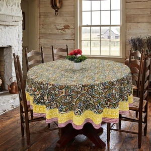 Washable <b>Table</b> Cloth Cotton Dining <b>Table</b> <b>Cover</b> Handblock Print Soft Breathable Durable 40s Cambric for Hotels Restaurants - Product Image 1