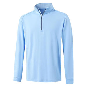 เสื้อยืดแขนยาวผ้าโพลีเอสเตอร์สำหรับผู้ชาย สีฟ้า สไตล์แฟชั่น ระบายอากาศได้ดี แขนยาวแบบแร็กแลน ซิป 3/4 - Product Image 1
