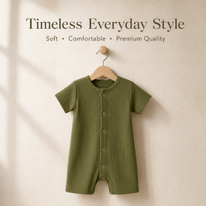 Combinaison à manches courtes pour bébé en coton 100% vert olive |   Combinaison bébé unisexe personnalisée avec logo, boutons-pression, tricotée, pour un usage quotidien - Product Image 4