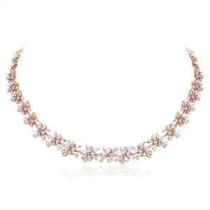 Ensemble de bijoux en or rose 18 carats et diamants pour femmes, collier et boucles d'oreilles à coupe marquise, style romantique - Product Image 5