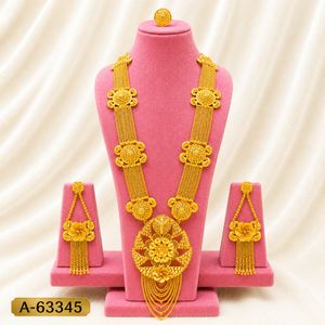 Ensemble de bijoux classique plaqué or 24 carats, collier, boucles d'oreilles, design à pompon, pour femmes, mariage, A-63346 - Product Image 2