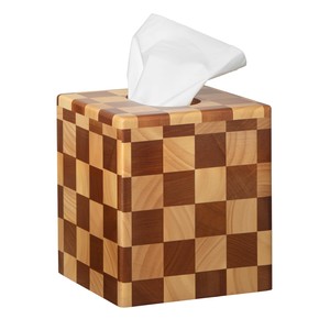 Distributeur de mouchoirs moderne en bois de manguier à motif damier |   Couverture de boîte carrée durable, faite à la main et écologique (vente en gros) - Product Image 1