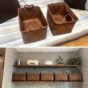 Cesta de lavandería rectangular de bambú contemporáneo Organización rústica para el hogar Organizador de ropa y bebidas - Product Image 4