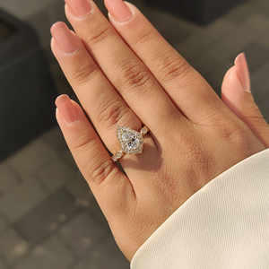 Anillo de compromiso vintage con diamante de corte pera cultivado en laboratorio, engaste halo, estilo antiguo, venta al por mayor, fábrica de joyería personalizada - Product Image 6