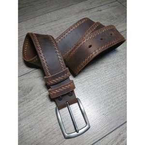 Ceinture en cuir de buffle véritable marron, longueur personnalisée, boucle en laiton antique 100%, ceintures de luxe, idées cadeaux pour la Saint-Valentin, ceinture formelle pour homme - Product Image 3