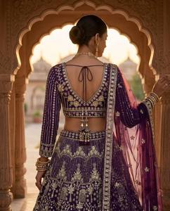 Vestido de Fiesta Morado de Boda y Graduación, Lehenga Choli Indio Elástico Antra Lifestyle, Hecho con Materiales Reciclados, Venta al por Mayor - Product Image 2