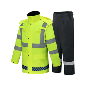 Conjunto Impermeable Unisex de Poliéster con Franjas Reflectantes, Chaqueta con Capucha y Pantalones, Uniforme de Trabajo - Product Image 3