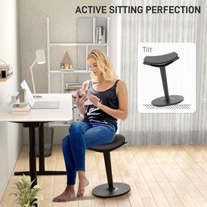 Sedia Ergonomica Basculante con Base in Nylon Regolabile, Sgabello a Dondolo per Scrivania, Comoda Funzione di Inclinazione per Ufficio, Nera - Product Image 4