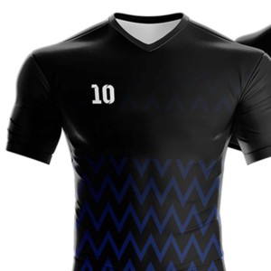 Ensemble de maillots de football pour hommes, noir et bleu, col en V, manches courtes, sublimé, respirant, évacuant l'humidité, nom d'équipe personnalisé, uniforme adulte, tous les tailles - Product Image 2