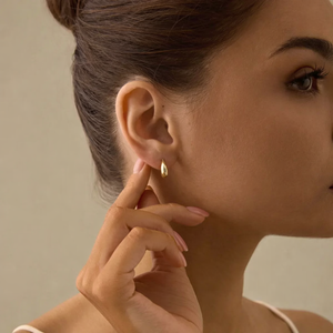 Pendientes de Aro de Moda al por Mayor, Novedad, Oro Sólido de 18K, Diseño de Lágrima, Minimalistas, Gruesos, para Uso Diario, Regalo - Product Image 4