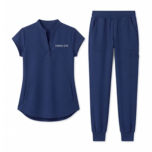 Hawk Eye Women's Navy <b>Scrub</b> Set V-Neck Top <b>Jogger</b> Pants Hospital Uniforms Custom Logo Medical Workwear - Product Image 4
