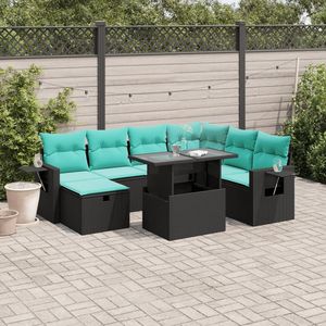 Juego de sofás de jardín de ratán sintético negro de 8 piezas con cojines, muebles de patio - Product Image 1
