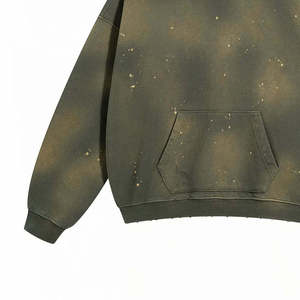 Sweat à capuche oversize pour homme, vert olive délavé à l'acide, effet dégradé et éclaboussures de peinture, avec poche kangourou - Product Image 5