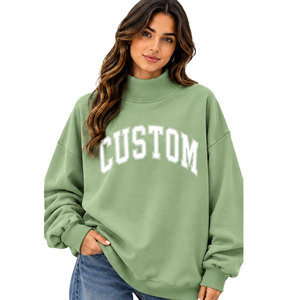 Nouveau design – Pull molletonné brodé sur le devant pour femme, hiver/automne, coupe oversize, manches longues, col montant, avec logo personnalisé - Product Image 1