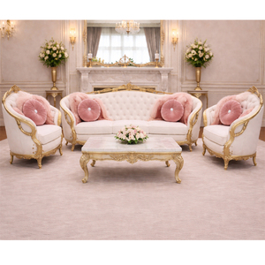Roman-Inspired Neoclassical Living Room Furniture Set Modern 5 Seater <b>Sofa</b> Set Affordable French Style White & <b>Gold</b> Wooden <b>Sofa</b> - Product Image 1