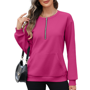 Sudadera con cremallera de un cuarto para mujer, estilo casual urbano, hombros caídos, transpirable, ecológica, con capucha - Product Image 5