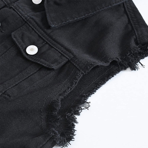 Chaleco vaquero negro para hombre, informal, con cuello vuelto, sin mangas, con botones frontales, prenda exterior de verano, de algodón tejido, color liso, lavado, con múltiples bolsillos. - Product Image 4