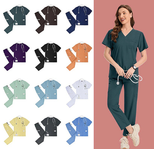 Conjunto de Uniformes Médicos para Mujer, Color Azul Claro, Cuello en V, Pantalones Deportivos Elásticos y Cómodos con Bolsillos, Logotipo Personalizado, Venta al Por Mayor - Product Image 1