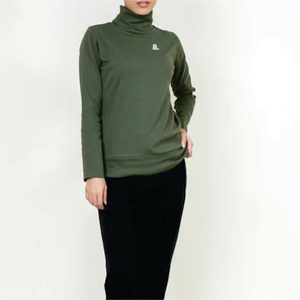 T-shirt décontracté d'été à col roulé pour femme, manches longues, 100 % coton biologique, respirant, écologique, séchage rapide, avec logo - Product Image 3