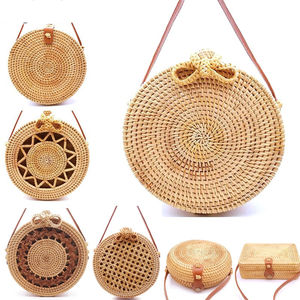 Sac à main en rotin naturel fait à la main pour femmes style vintage avec doublure en coton prix sac rond en rotin en gros - Product Image 3