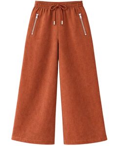 Pantalones Cargo Anchos de Felpa para Mujer, Color Naranja Óxido, Cintura Elástica, Bolsillos con Cremallera, Estilo Casual Urbano, Pantalones de Invierno - Product Image 1