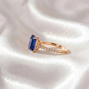 Blue Sapphire <b>Ring</b> 925 Sterling <b>Silver</b> Natural Gemstone Handmade <b>Ring</b> For Her <b>Emerald</b> Cut <b>Ring</b> Handmade <b>Ring</b> All Size - Product Image 3