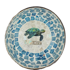 Vente en gros de bols de service en nacre personnalisés en noix de coco Vaisselle ronde Bol en noix de coco naturelle Salade en bois Fabriqué au Vietnam - Product Image 1