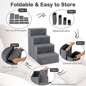 Scala per Cani a 4 Gradini con Contenitore, Capacità 200 kg, Velluto Olandese Comfort, Gradini 15"x6.5" + Altezza Gradino 6", Cucce e Mobili per Animali Domestici - Product Image 1