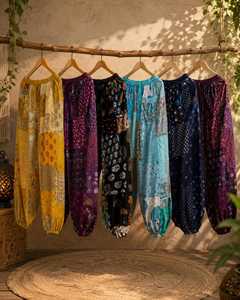 Pantalon Harem Unisexe Bohème Patchwork 100% Rayonne avec Cordon de Serrage Taille Mi-Haute Longueur Complète pour Yoga, Plage et Détente avec Poches - Product Image 1